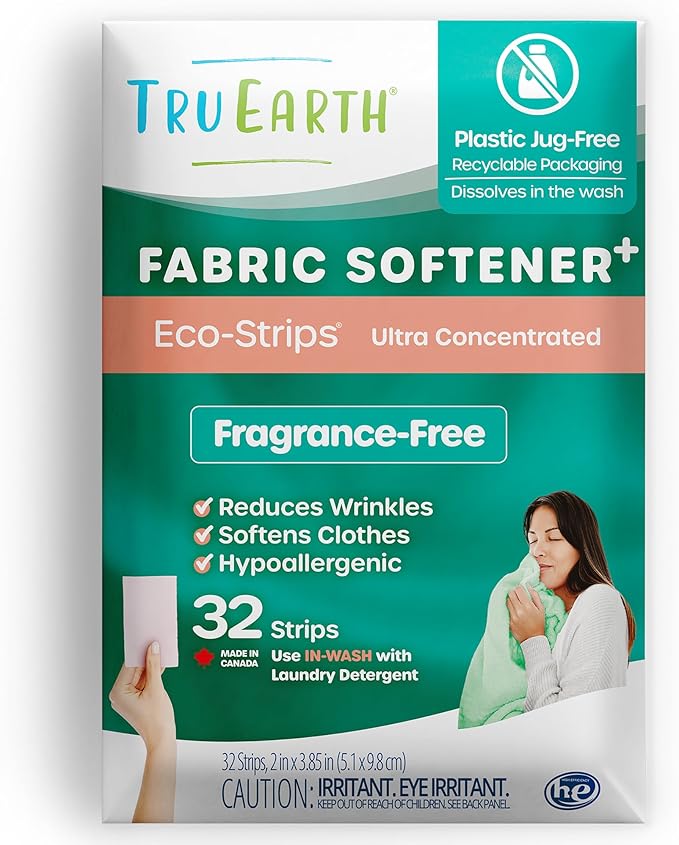Tru Earth Fabric Softener Strips for Washing Machine, Alternative to Fabric Softener Liquid and Pods, Unscented Fragrance Free, Up to 64 Loads Per 32-Count