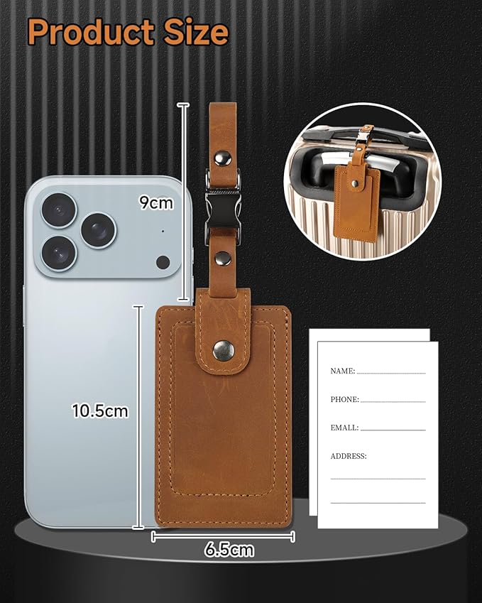 Premium Genuine Leather Luggage Tags for Suitcases - Quick Release, Privacy Protection, Elegant and Durable, Travel Essential Luggage Tag - 2 Pack Brown