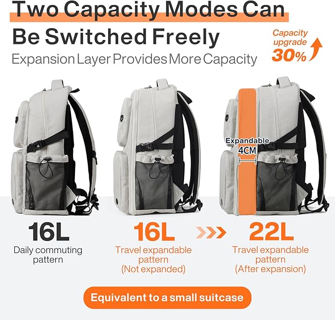 mixi Large Capacity Travel Laptop Backpack, Lightweight Durable College Bookbag Men Woman 15.6" Computer Bag, Water Resistant Outdoor Hiking Backpacks With Multifunction Pockets, 17 Inch Expandable