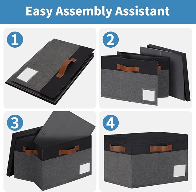GhvyenntteS Storage Bins with Lids 6 Pack, Large Storage Baskets with Lid and 3 Handles, Foldable Fabric Storage Boxes with Lid and Label for Home Office (Grey&Black, 15" x 11" x 9.7")