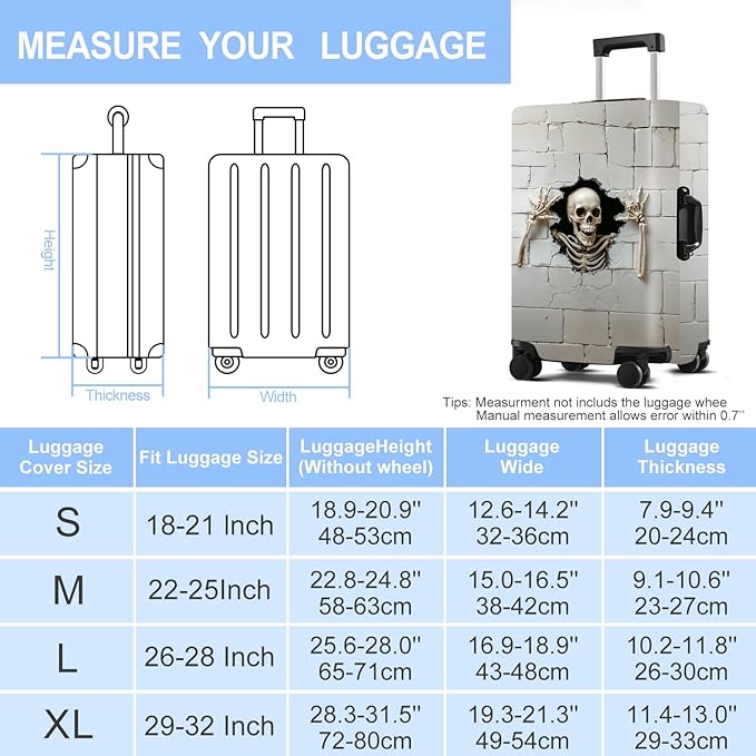 Luggage Cover Washable Suitcase Protector Anti-Scratch,Stretchable Fit for 20-34Inch Luggage Durable Travel Bag Cover with Zipper Closure (Skull, L(fits 28-30Inch suitcase))