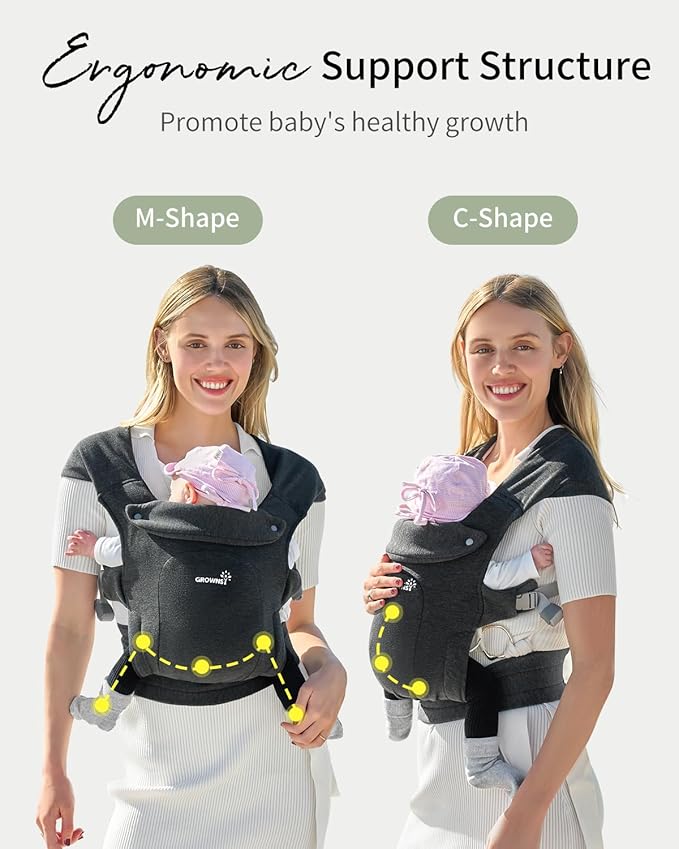 GROWNSY Baby Carrier Newborn to Toddler, Cozy Baby Wraps Carrier, Ergonomic Baby Carrier with Head Support, Deep Gray