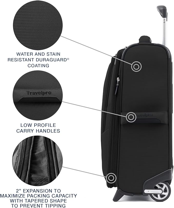 Travelpro Maxlite 5 Softside Expandable Upright 2 Wheel Carry on Luggage, Lightweight Suitcase, Men and Women, Black, Carry On 20-Inch