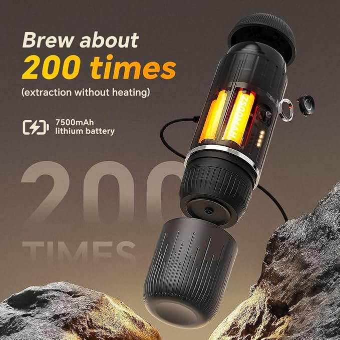 Portable Coffee Maker Travel Espresso Machine 120W Red Color, 19 Bar Pressure 7500mAh Rechargeable Battery Version Portable On the Go for Camping, Driving, Home and Office Travelling