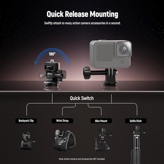 NEEWER GP-24 Action Camera Mount Accessories Kit for POV Shots, 4 in 1 ABS Magnetic Quick Release Mount with 1/4" Thread & Cleaning Cloth Compatible with GoPro DJI Osmo Action Insta360