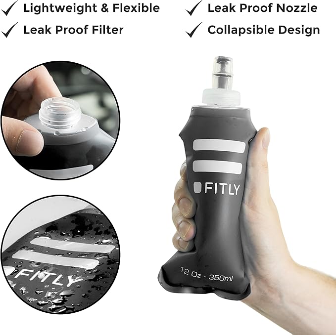 Soft Flask - Shrink As You Drink Soft Water Bottle for Hydration Pack - Folding Water Bottle Ideal for Running, Hiking, Cycling, Climbing & Rigorous Activity