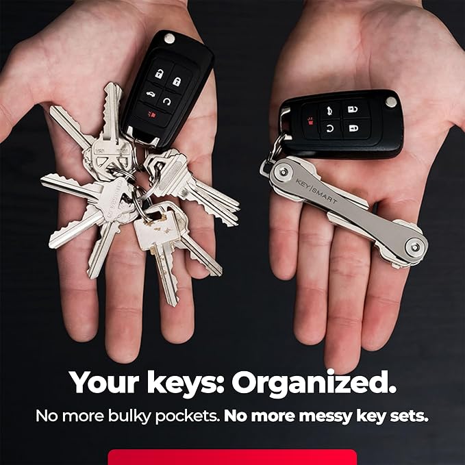KEYSMART Key Holder for Keychain - Compact Key Organizer for Key Chain, Minimalist Clutter-Free EDC Keychains, Key Ring for Car Fobs Key Chains, Expandable (Up to 14 Keys, Titanium)