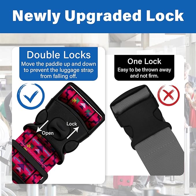 2 Pack Luggage Straps for Suitcases, Adjustable Travel Belt with Double Lock and Quick Release Buckle, Heavy Duty Nylon Bag Packing Strap, Bright Identifiers Business Travel Accessories-Pink Totem