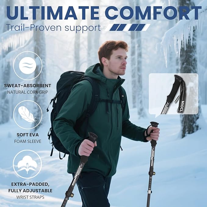 Collapsible Hiking Poles, 7075 Aluminum Trekking Poles, 2pc Lightweight Folding Adjustable for Men & Women, Walking Sticks for Hiking, Camping, Backpacking