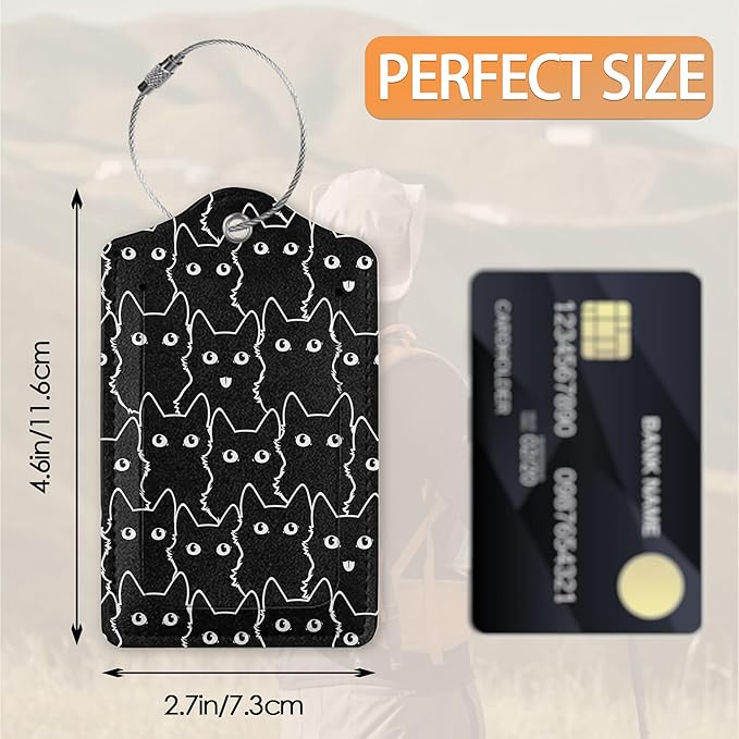 2 Pcs Luggage Tags for Suitcase,Cute Cat Luggage Tag Name Id Labels with Privacy Cover for Travel Backpack Women Men