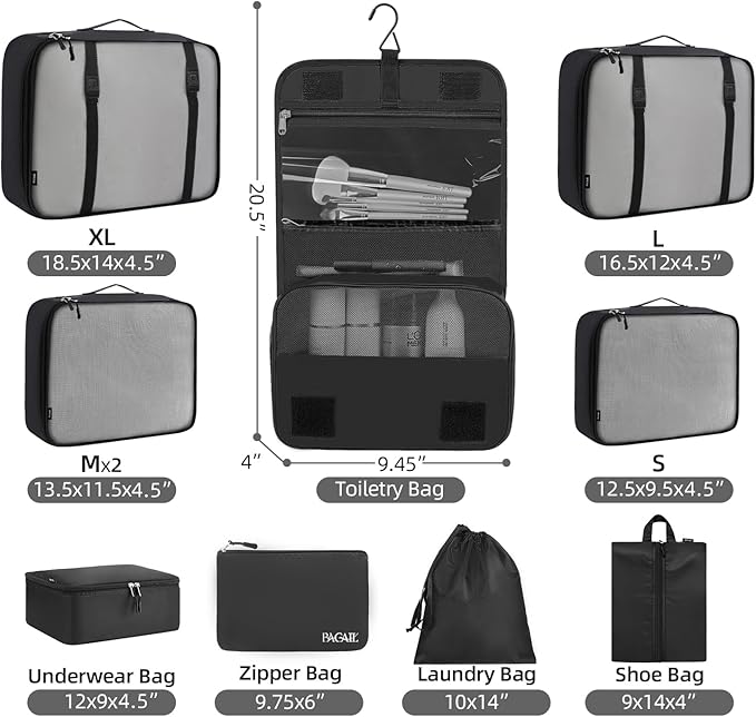 BAGAIL 6 Set/8 Set/10 Set Packing Cubes Various Sizes Packing Organizer for Travel Accessories Luggage Carry On Suitcase