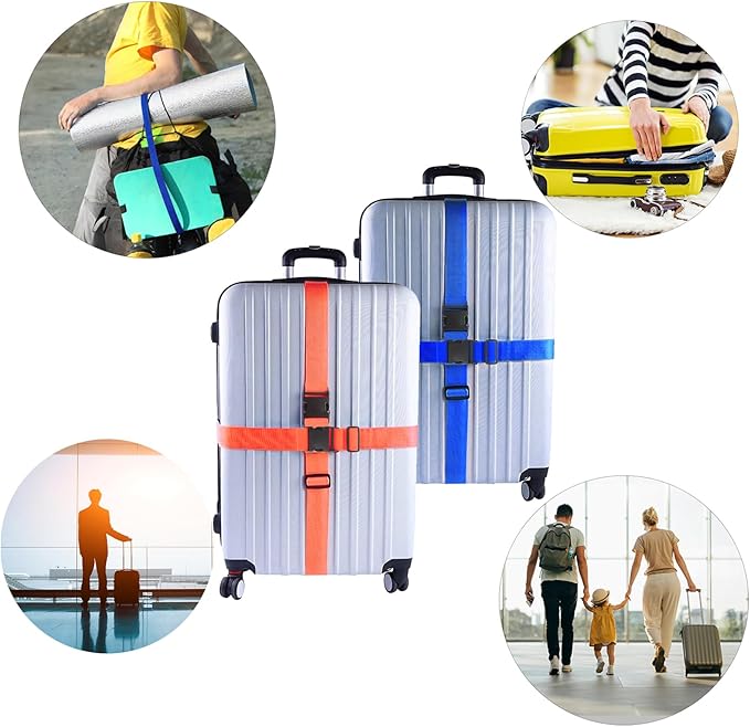 4Pcs Luggage Straps for Suitcase Travel Accessories TSA Approved, 80In Long Belts to Keep Your Suitcase Secure, Adjustable Bag Straps with Quick-Release Buckle for Travel Bag Closure, Rose