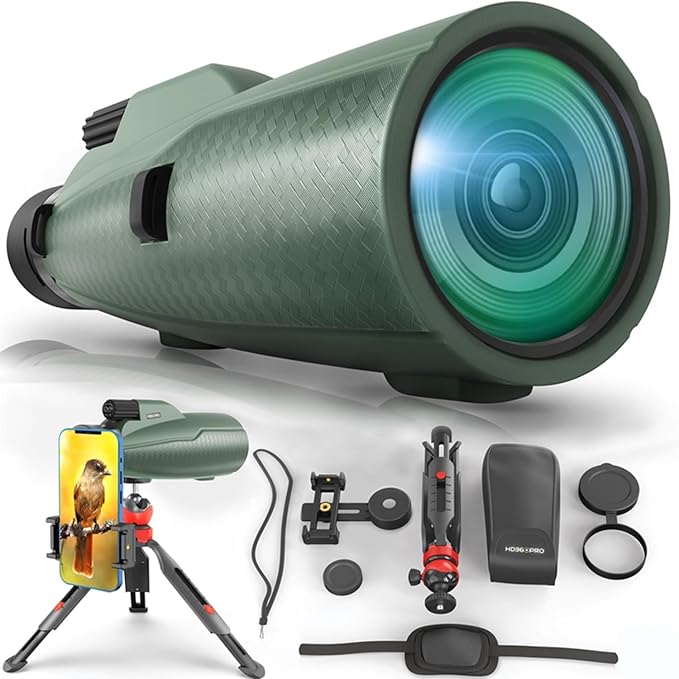 Monocular Telescope - 12x56 High Powered, Compact, Dust-Proof, Waterproof, Handheld Scope with Smartphone Adapter and Metal Tripod - Ideal for Hunting, Stargazing, Birdwatching, and Outdoor Adventures