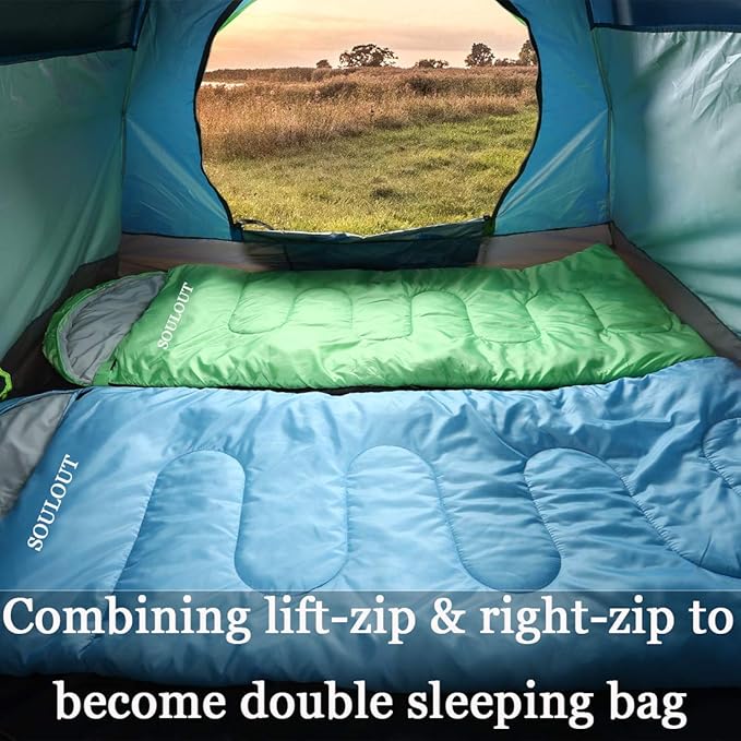 3-4 Season Portable Waterproof Envelope Sleeping Bag for Adults & Kids - For Traveling, Camping, Hiking