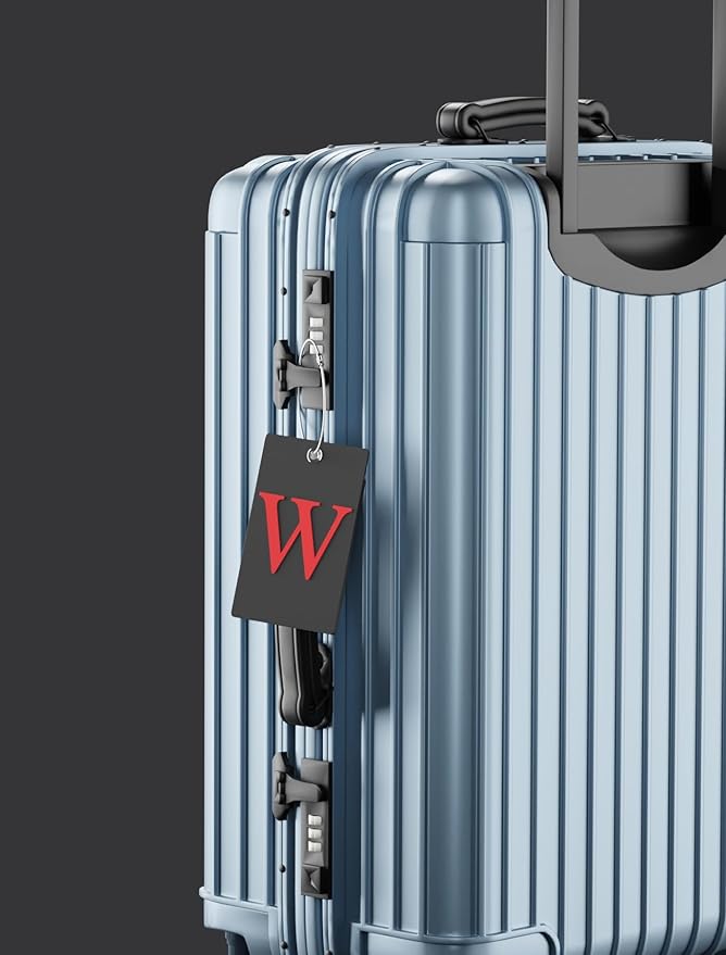 Gostwo 2 Pack Luggage Tags for Suitcases, 26 Initial Letter Travel Luggage Baggage Identification Labels ID Tag Fully Bendable Tags with Stainless Steel Loop (Black) (Letter W)