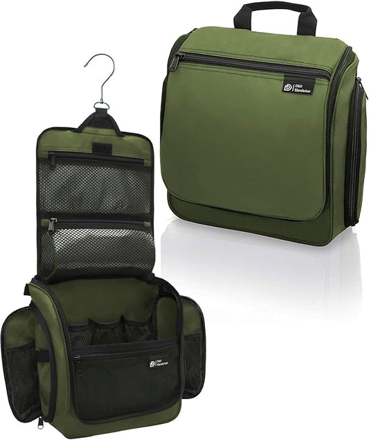DD D&D Wanderlust D&D Hanging Travel Toiletry Bag for Men and Women. Extra Large Hanging Wash Bag Organizer with 10 Compartments, Zippers, XXL Metal Swivel Hook, Water-Resistant Nylon