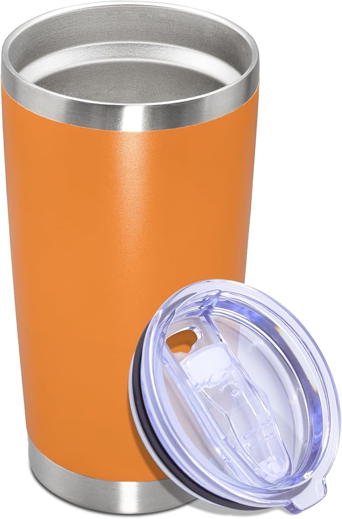 20 oz Tumbler with lid Double Wall Vacuum Insulated Tumblers Stainless Steel Coffee Mug Travel Coffee Tumbler Powder Coated Tumbler Cup Keep Hot&Cold - (Orange 1 Pack)