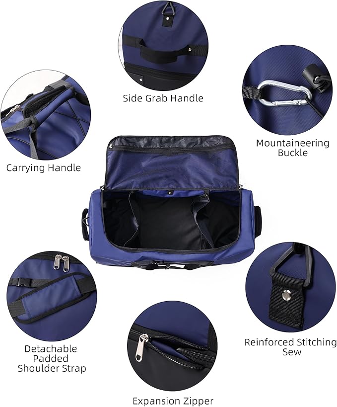 Rolling Duffle Bag with Wheels,110L/140L Expandable Soft-Sided Foldable Duffle Bag with 2 Rubber Wheels,Packable 32” Rolling Carry-On with Multi-Pockets & Compartments (Blue)