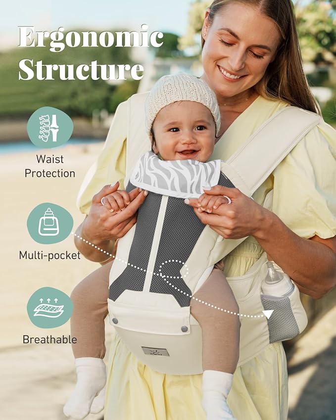 MOMTORY Baby Carrier, Baby Holder Carrier Newborn to Toddler - Ergonomic, Cozy and Breathable Baby Carrier with Hip seat for 7-50lbs