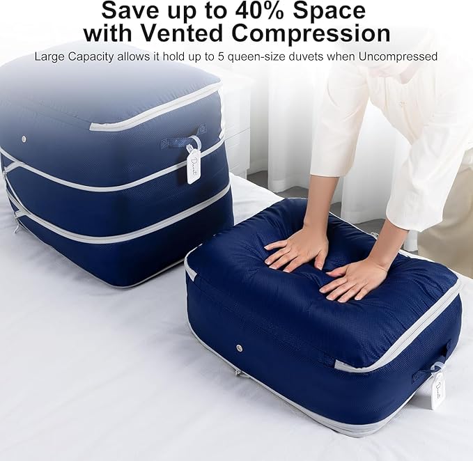 DIMJ Comforter Storage Bag - 110L Ultra Space Saving Self Compression Organize 6 Pack for Duvet, Pillow, Bedding, Blanket Storage Organizer Nylon Compression Bags