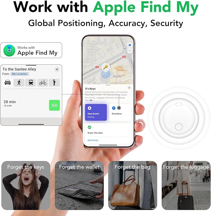 Air Tracker Tags-4 Pack: Smart Bluetooth Tracker, Item Finder Works with Apple Find My (iOS Only) App, Trakcer Tag Locator for Keys, Luggage, Satchel, Backpack etc. (Not for Android Devices)