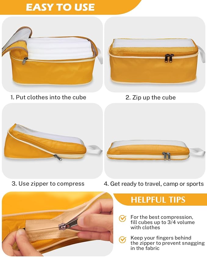 Gonex 8 Set Expandable Mesh Packing Cubes for Travel - Compression Packing Organizers with Toiletry, Laundry, Shoe & Cable Bags - Orange