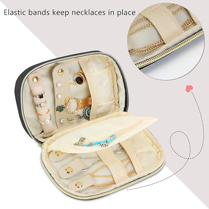 Teamoy Small Jewelry Travel Case, Portable Jewelry Organizer Bag for Earrings, Necklace, Rings and More, Small, Black-(Bag Only)