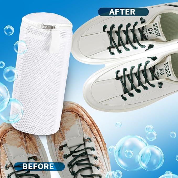 EPSCY Shoe Washing Machine Bag 2 Pack - Reusable Deep Clean Sneaker Bags - Fits All Shoe Sizes & Types, Self-Locking Zipper, Protects Machine (White)