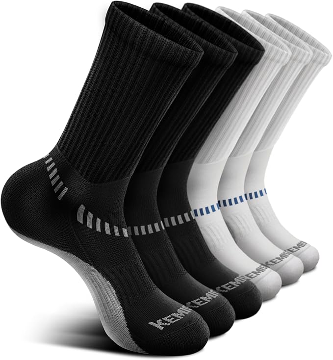 BULLIANT Compression Socks for Men 6Pairs, Athletic Crew Socks Cushioned For Men Sports Running-Arch Support