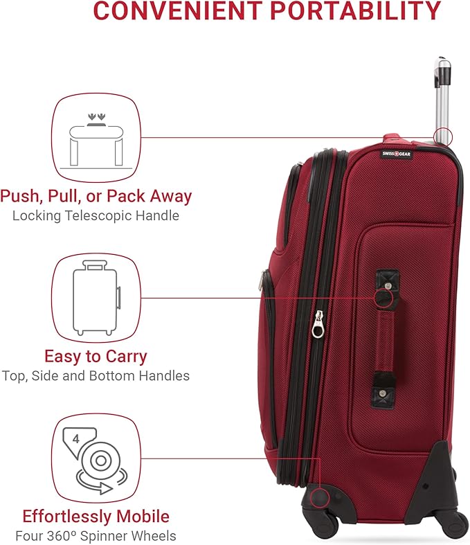 SwissGear Sion Softside Expandable Luggage, Burgundy, Checked-Medium 25-Inch
