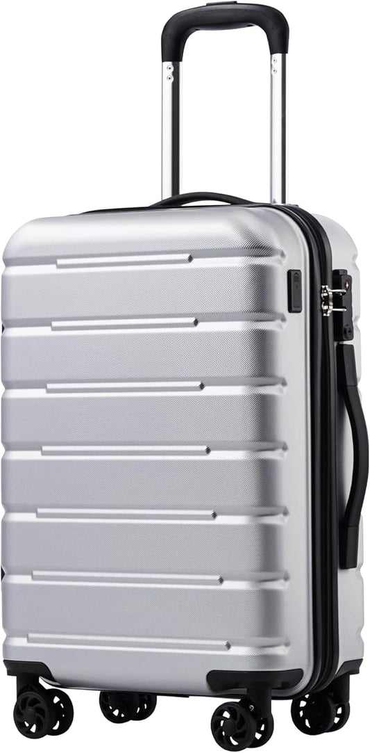 Coolife Luggage Suitcase Carry-on Spinner TSA Lock USB Port Expandable (only 28’’) Lightweight Hardside Luggage (Silver, S(20in_carry on))