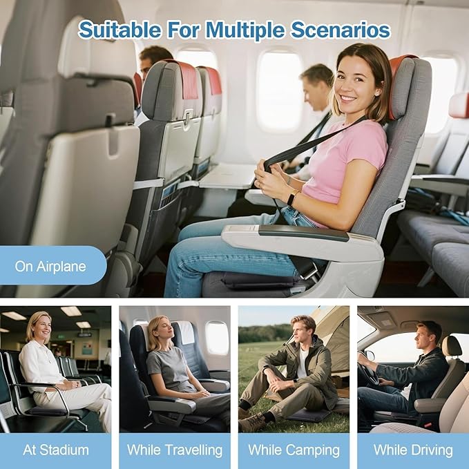 Self-Inflating Airplane Seat Cushion for Long Flights – Portable Travel Cushion Airplane Seat - Memory Foam Travel Seat Cushion Providing Pressure Relief and Premium Comfort (Extra Large Grey)