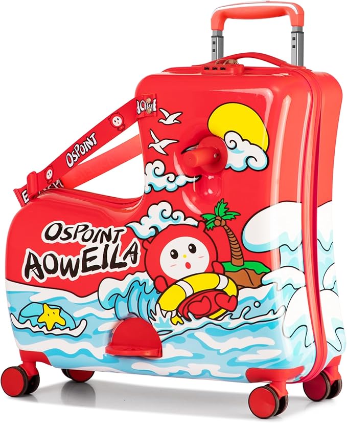 Kids' Lightweight Ride on Luggage with Spinner Wheels & Foldabe Design (Red, 20"+ Aged 1-3 Toddler),Children Holiday Birthday Gift