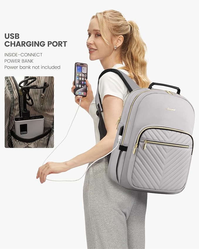LOVEVOOK Laptop Backpack for Women, Travel Computer Work Bags with 17-inch Laptop Compartment, College School Student Bag Teen Backpacks For Girls, Outdoor Carry On Backpack Purse, Grey
