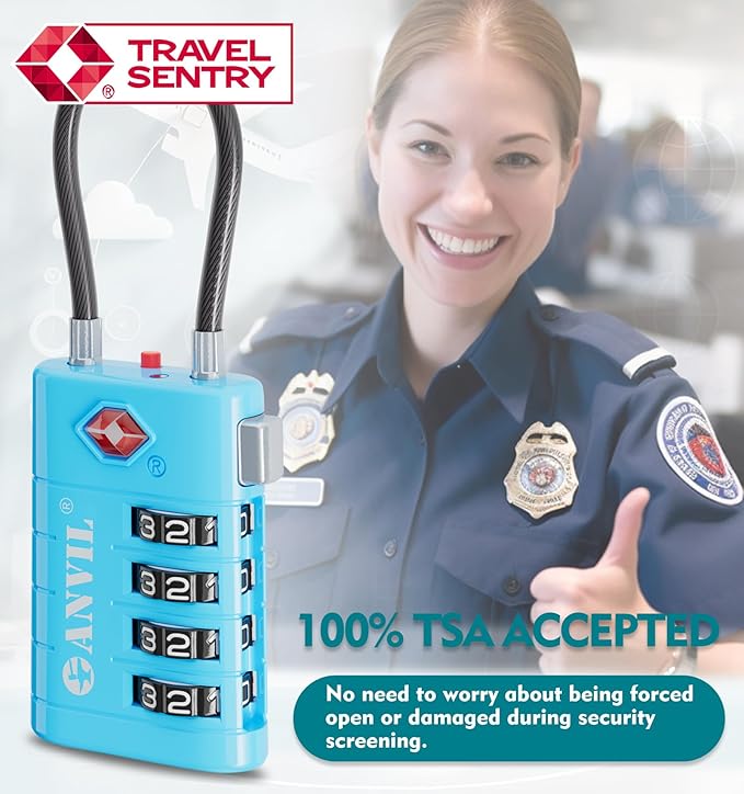 ANVIL 4 Digit Luggage Locks, TSA Locks for Luggage, Advanced TSA008 core, Alert Indicator for Your Travel Lock, Suitcase Lock. (4, Blue)