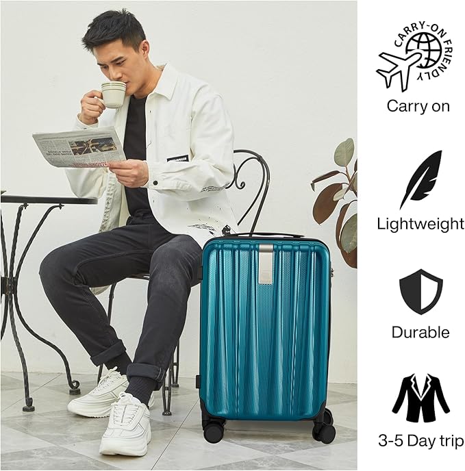 Hanke 20 Inch Carry On Luggage 22x14x9 Airline Approved Lightweight PC Hard Shell Suitcases with Wheels Travel Luggage Rolling Suitcase Travel Luggage Bag Christmas Gifts for Birthday(Caribbean Blue)