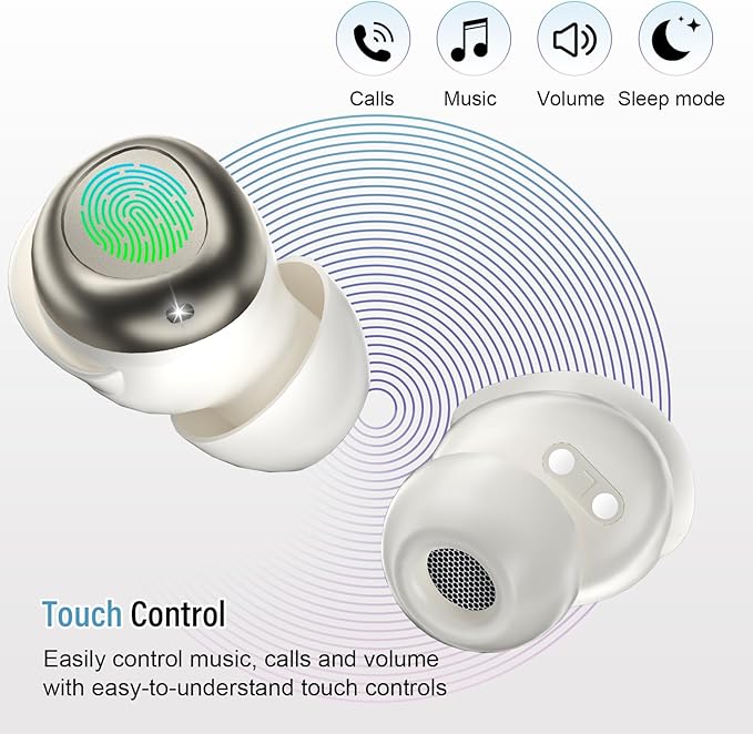 Sleep Earbuds Bluetooth 5.4 in Ear Light-Weight Headphones, Mini Sleep Headphones Small Design for Side Sleepers, 47H Playtime with Charging Case, Clear Calls Earphones, Cream White