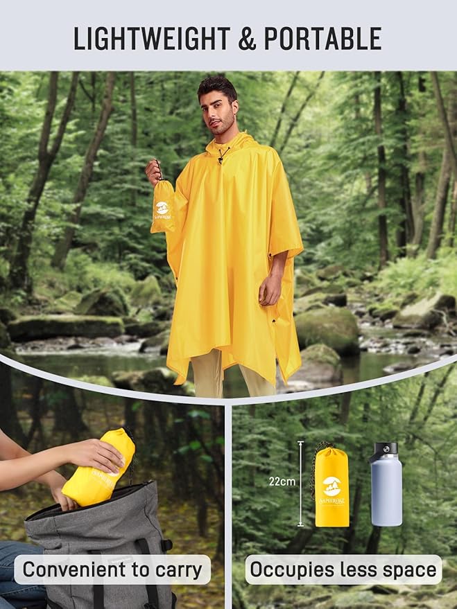 SaphiRose Hooded Rain Poncho Waterproof Raincoat Jacket for Men Women Adults