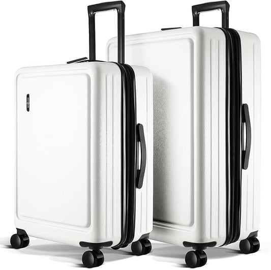 Luggage Sets 2 Piece, 24 Inch Suitcase and 28 Inch Luggage with Spinner Wheels, Durable Hard Shell Suitcase Set, Expandable Travel Suitcases with Wheels, White