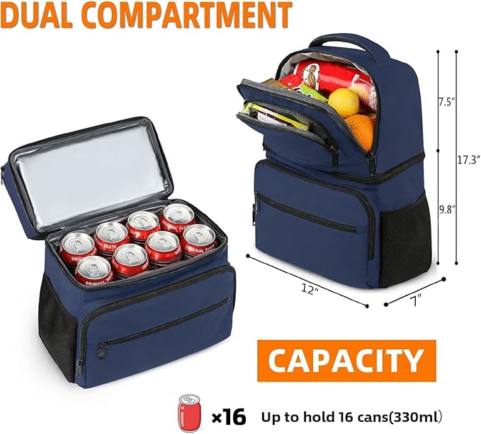 MATEIN Cooler Backpack, 26 Cans Insulated Lunch Backpack for Men Women, Leakproof Double Layer Lunch Cooler Bag Lightweight Soft Lunch Backpack with Cooler Compartment, Beach Camping Hiking Beer Gifts