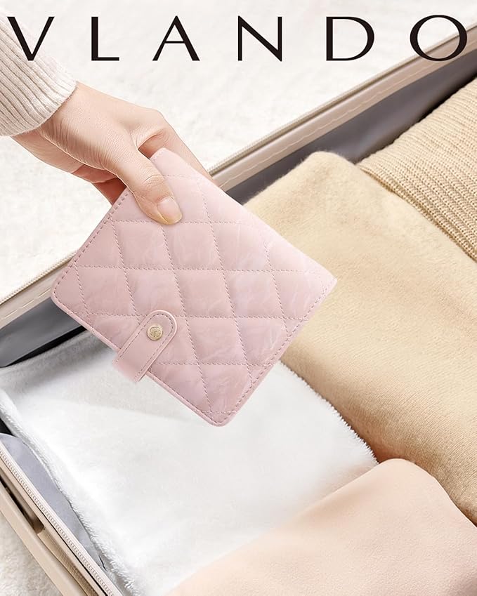 Vlando Travel Jewelry Organizer Case,Gifts for Women,Portable Jewelry Storage Book Ring Binder with Clear Zipper Velvet Pouch Bag for Traveling,Rings,Necklace,Earrings,Bracelets,Brooches-Sand Pink