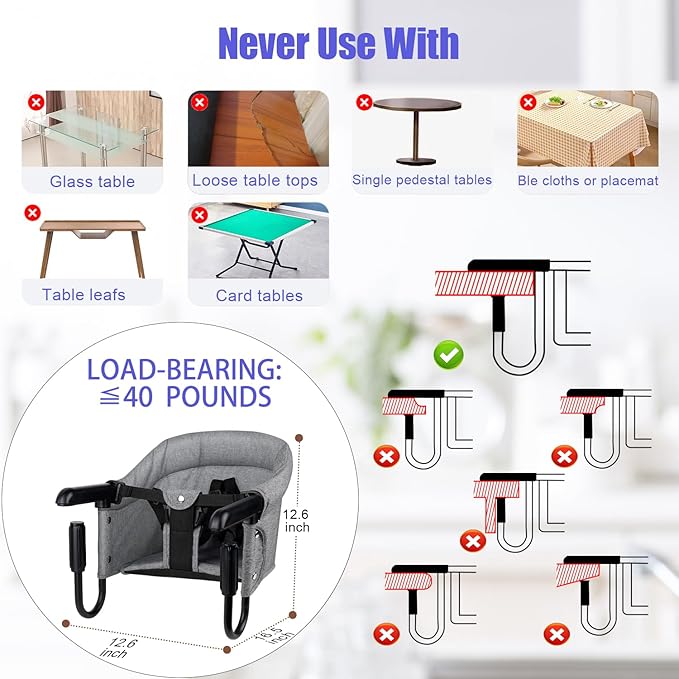 Hook On High Chair, Attach to Fast Table Chair,Clip on High Chairs to Table,Foldable Storage Feeding Baby Seat for Baby Toddler Home and Travel,Lightweight Space-Saving Design,Portable High Chairs