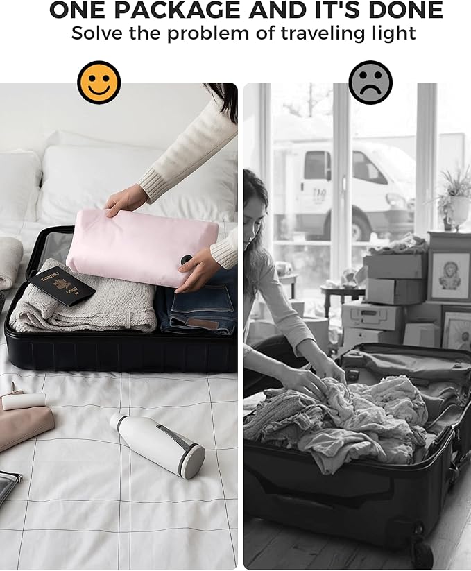 Travel Laundry Bag, Pump Free Vacuum Storage Bag Reusable Compression Dirty Clothes Travel Bag Waterproof Wet Dry Bags Large Capacity Space Saver Bags Camp Clothes Organizer (1 Pcs)(Pink, L)
