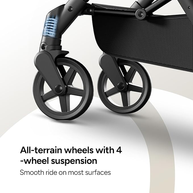 Mompush Lithe V2 Lightweight Travel Stroller, Compact Foldable Baby Stroller with Travel Bag, One-Hand Fold Stroller, Snack Tray, Mechanical Recline Seat, Airplane-Ready, Organizer & Rain Cover