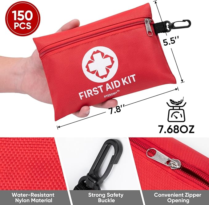 PTEROMY 150 Piece Mini First Aid Kit, Portable Small Emergency Kits Compact 1st Aid Kit for Car, Travel, Home, Camping, Outdoor, Hiking