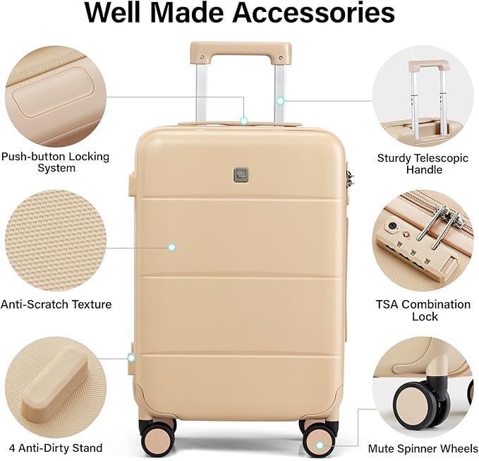 Hanke Hard Shell Luggage Sets 2 piece Large Suitcase Tsa Luggage Hard Shell Suitcases Checked Luggage With Spinner Wheels 20/26 inch(Cuba Sand)