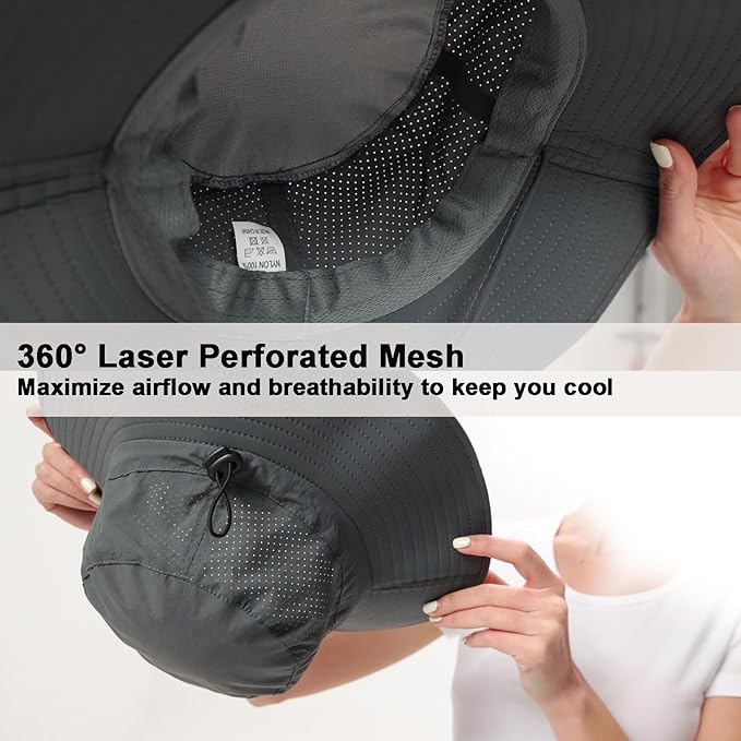 Rosoz Sun Hat for Men Women Boonie Bucket Hat Wide Brim Breathable Cooling Fishing Hats Safari Beach Garden UV Protection