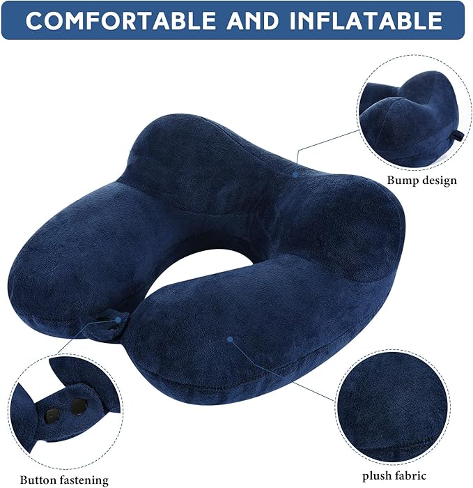 Sintuff 2 Pack Inflatable Travel Pillow for Airplanes Inflatable Neck Flight Pillows with Compact Bag and Blindfold for Traveling, Airplane, Train, Car, Office(Gray and Blue)