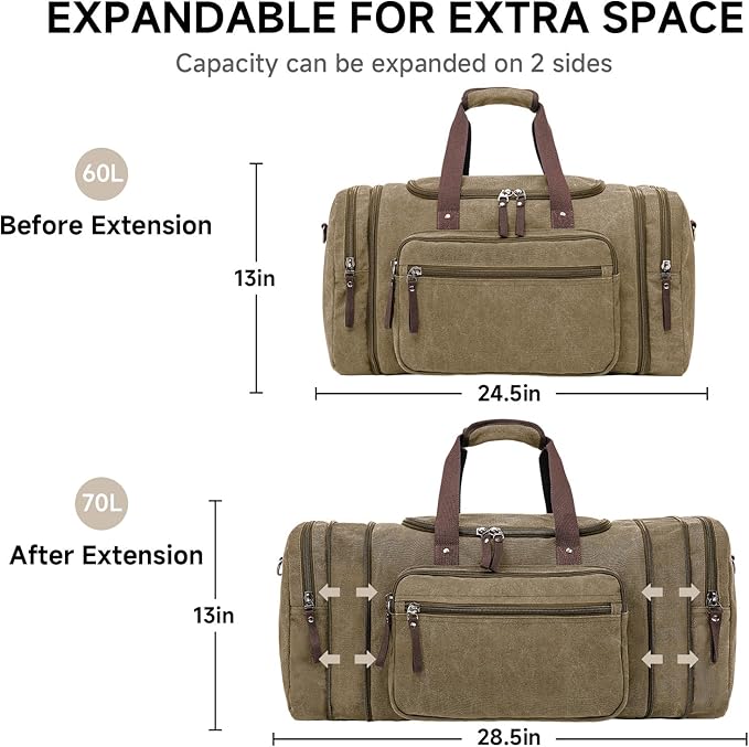 Canvas Expandable Duffle Bag for Men Traveling, Luggage Travel Bag Weekender Overnight Bag,Mens Gym Carry on Duffel Bags