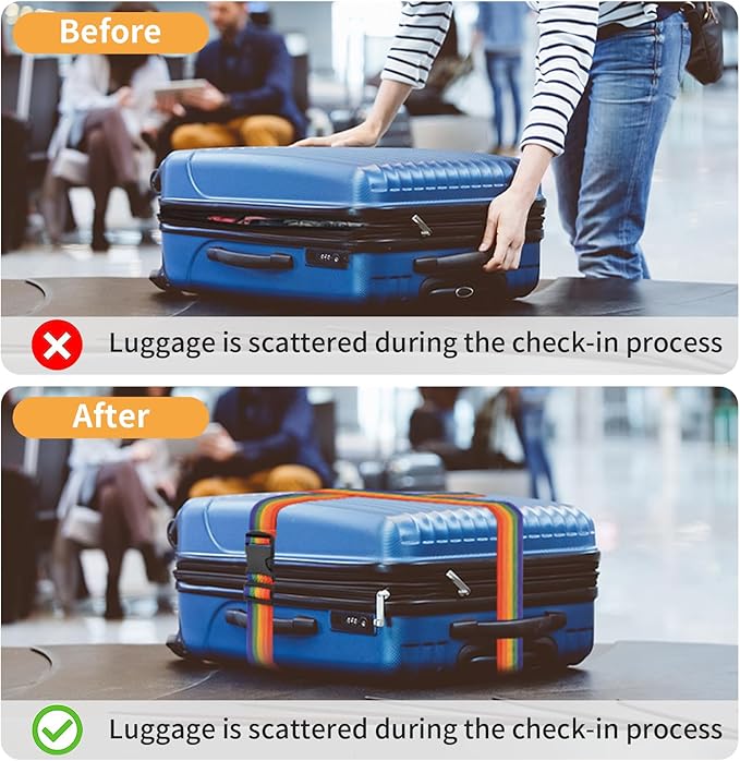 BILIONE 4 Pack Luggage Straps 79" Long Belts Keep Suitcase Secure While Traveling, TSA Approved Add a Bag Premium Accessory for Travel Bag Closure (2PCS Pink+ 2PCS Purple)